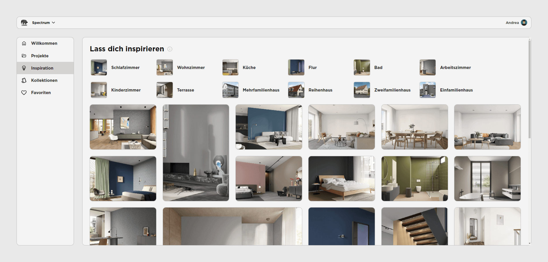 Screen Beispiel der Spectrum App: Umfangreiche Bildbibliothek