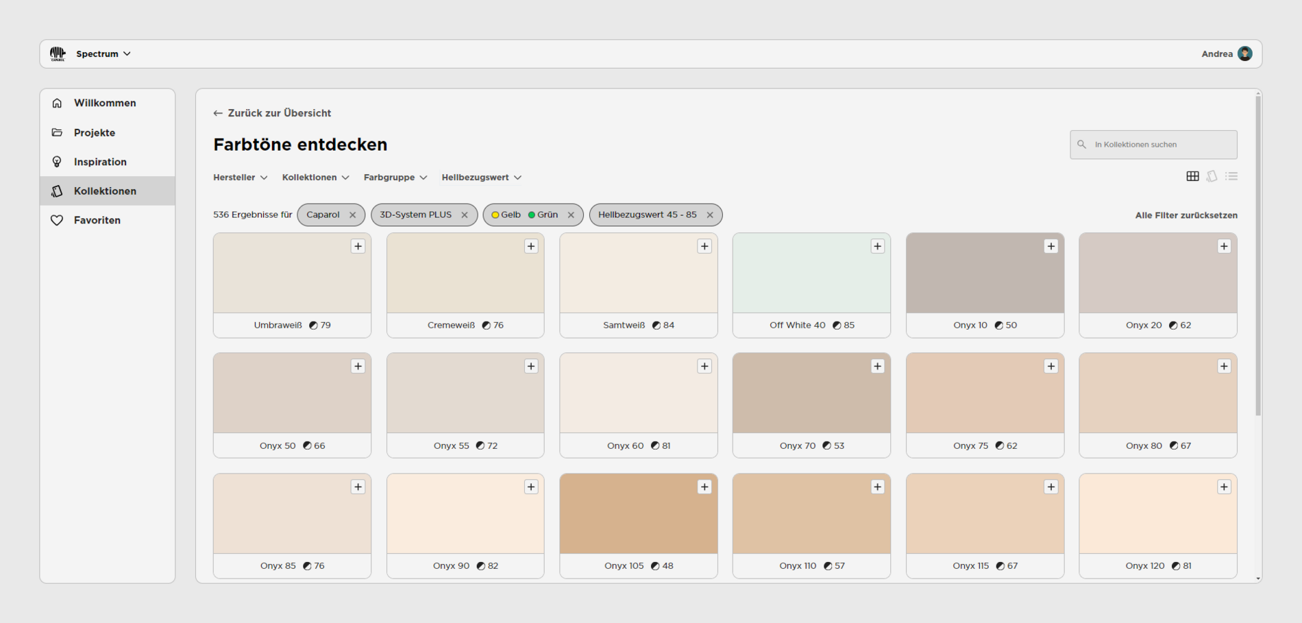 Screen Beispiel der Spectrum App: Einfache Filterfunktion
